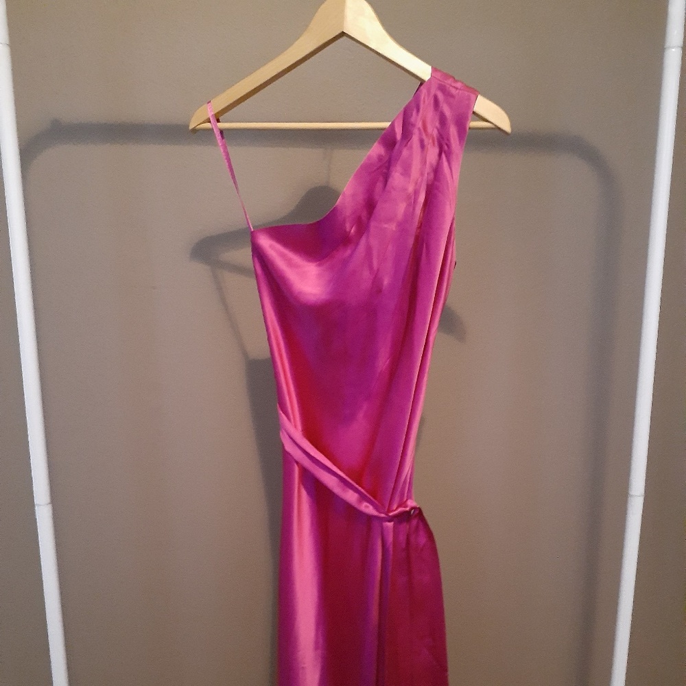 Banana Republic Hot Pink Silk One Shoulder Dress